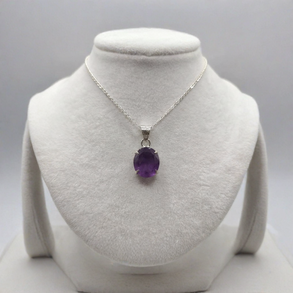 Amethyst Necklace Minimal Pendant Necklace Look With Purple Oval Stone