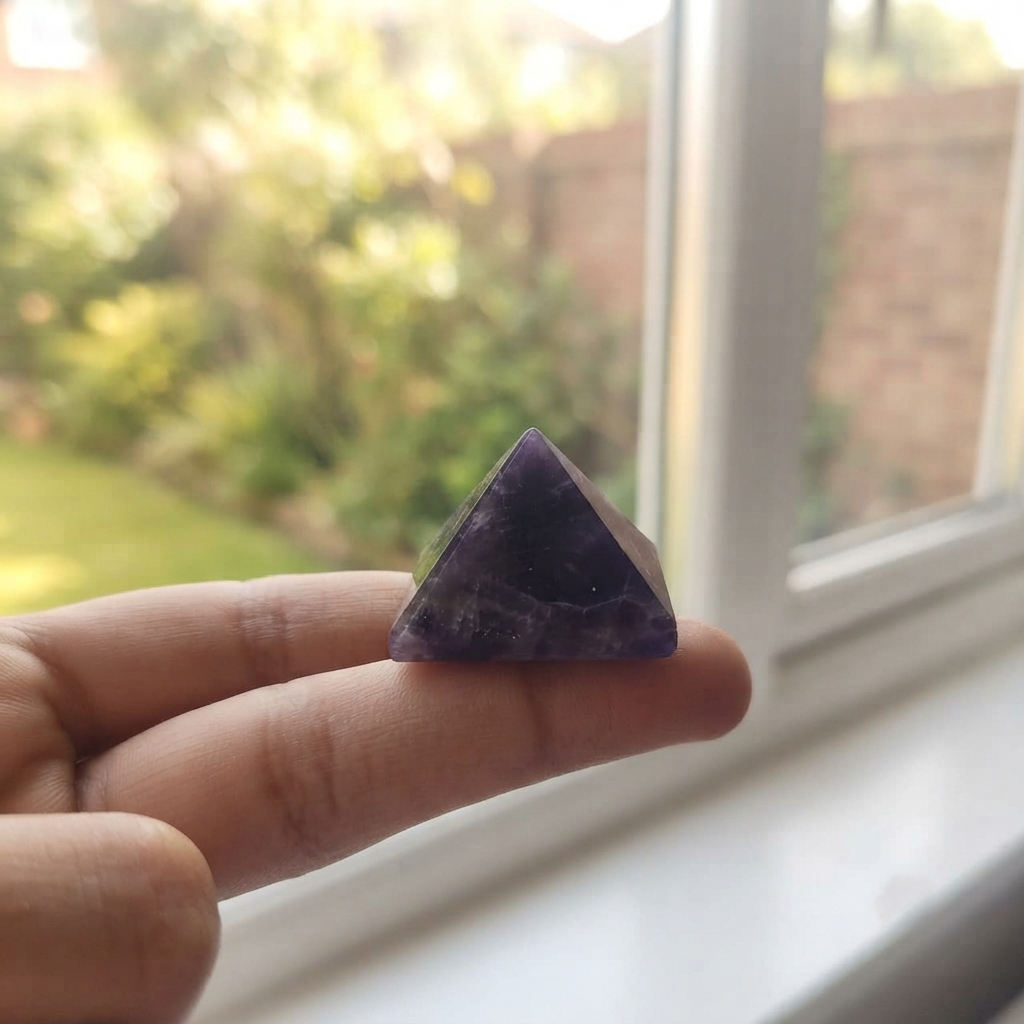 Amethyst Pyramid Close View Of Purple Crystal Pyramid With Faceted Sides