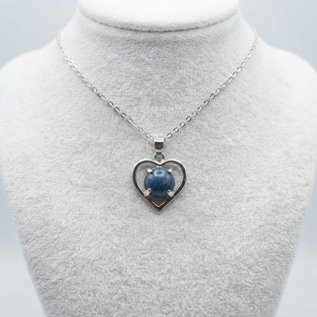 Blue Lapis Lazuli Heart Pendant Necklace Shown Worn