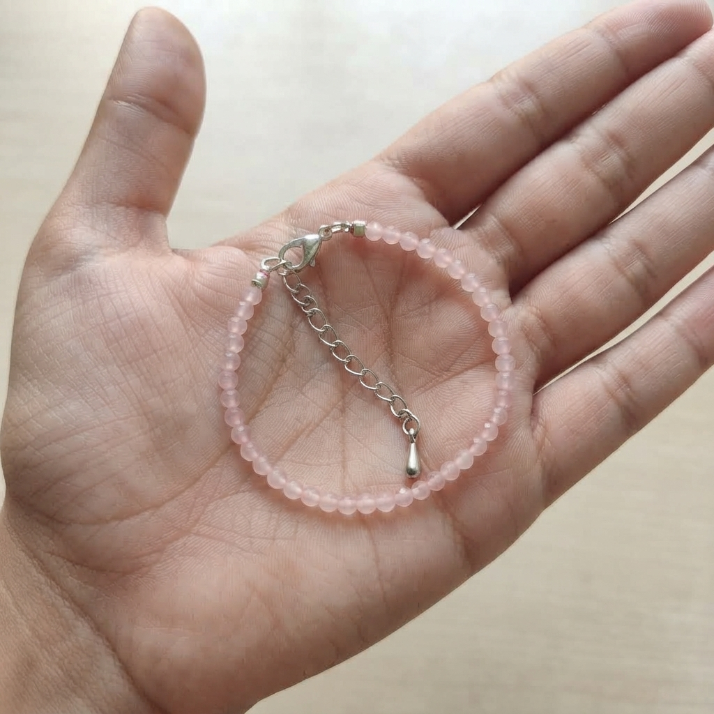 Rose Quartz Anklet Detail Of Clasp Closure And Adjustable Chain