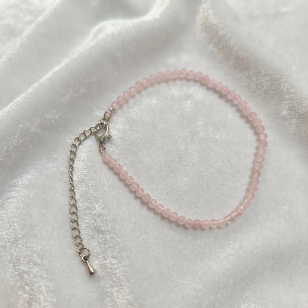Rose Quartz Anklet Minimal Pink Bead Anklet With Silver-Tone Chain