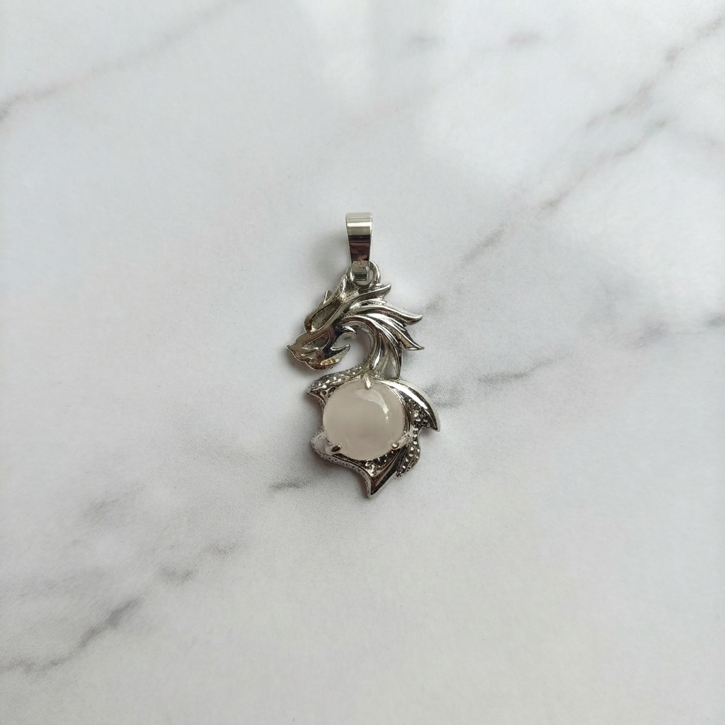 Pink Rose Quartz Dragon Jewelry Pendant With Chain