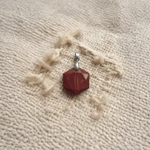 Red Jasper faceted hexagon pendant necklace with silver-tone bail and chain - 2nd View
