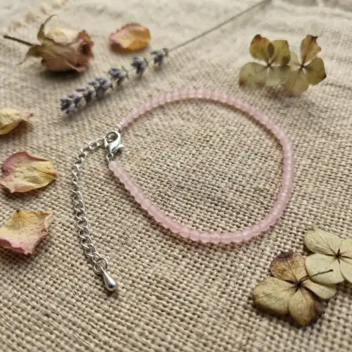 Rose Quartz Anklet With Light Pink Beads And Silver-Tone Extender Chain - 2nd View