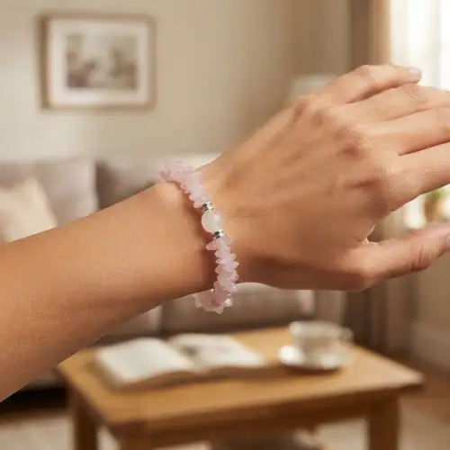 Rose Quartz Chips Bracelet With Light Pink Chip Beads - 2nd View